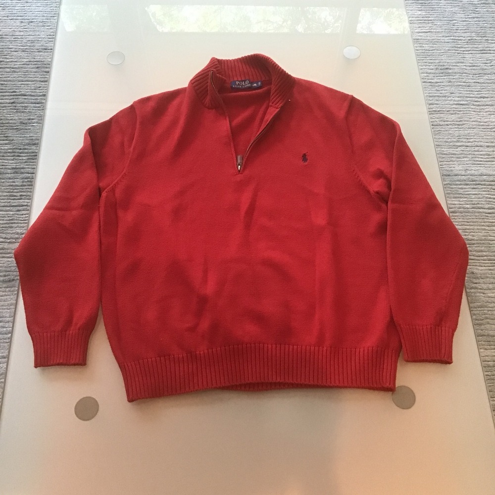 Polo Ralph Laureen Red 100% Cotton Quarter Zip Pullover Sweater Pony Logo‎ XXL